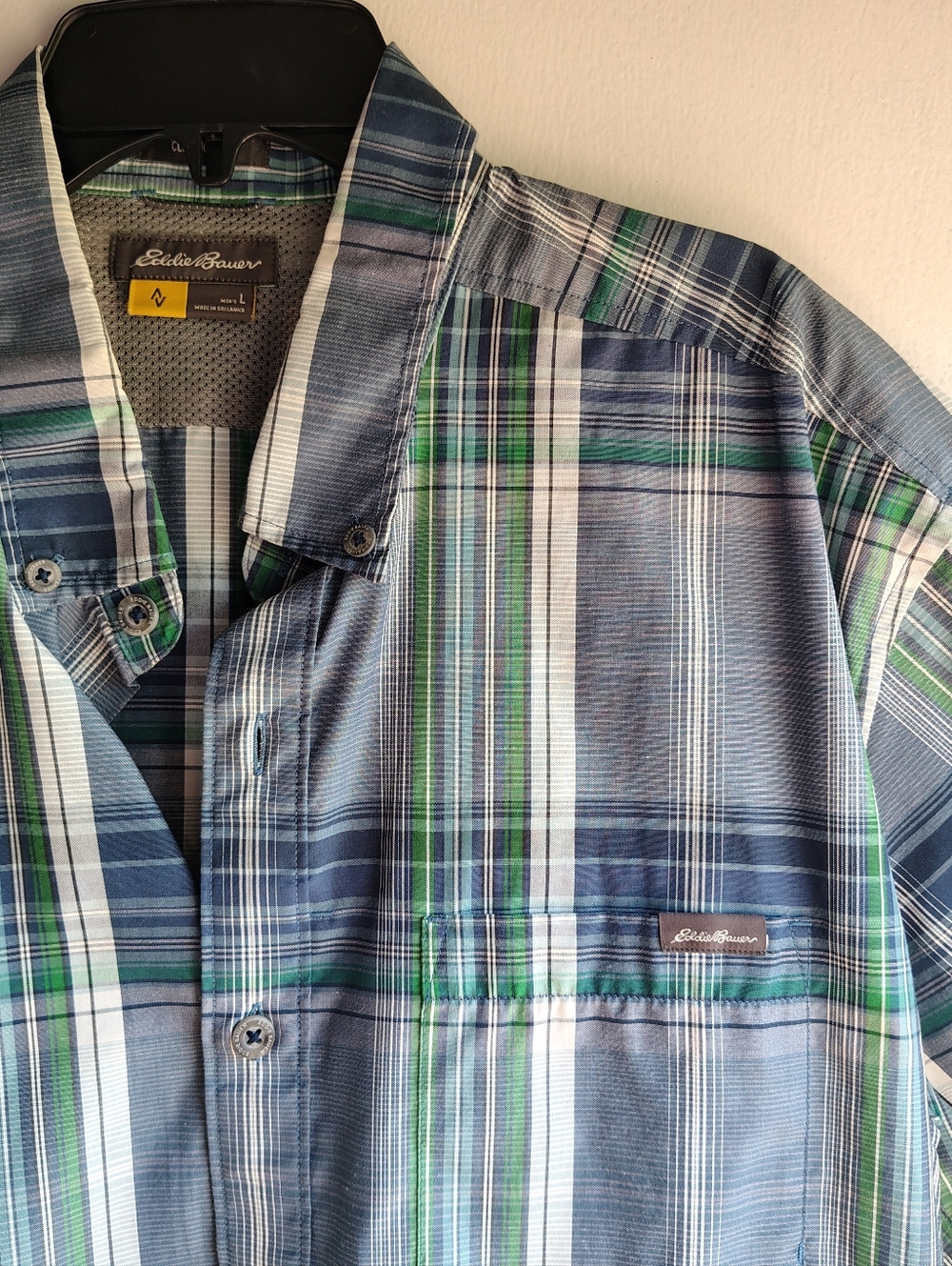 Eddie Bauer Green & Blue Plaid Short-Sleeve Button Shirt
